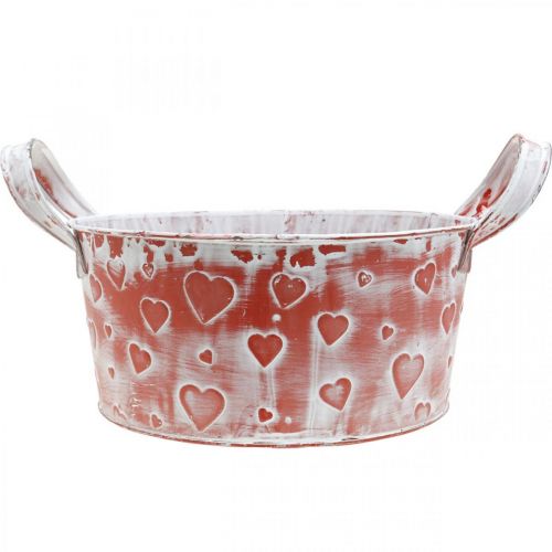 Floristik24 Pflanzschale, Valentinstag, Metallgefäß mit Herzdekor, Pflanztopf Ø23cm