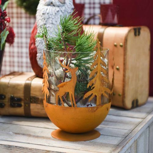 Floristik24 Metallschale mit Rehen, Walddeko für den Advent, Deko-Gefäß Edelrost Ø25cm H29cm
