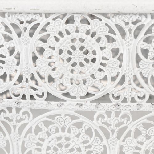 Metallschalen 3er-Set Eckig, Spitzenmuster, Weiß-Silber, 27/23/19 cm, Dekogefäße | Floristik24.at