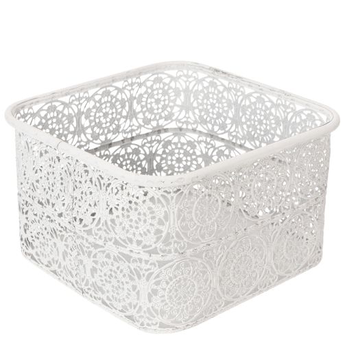 Metallschalen 3er-Set Eckig, Spitzenmuster, Weiß-Silber, 27/23/19 cm, Dekogefäße | Floristik24.at