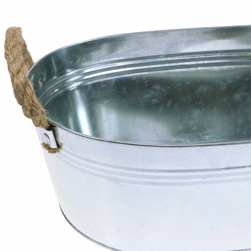 Floristik24 Pflanzgefäß Zinkwanne mit Jutegriffen Silber 34,5cm H11,5cm