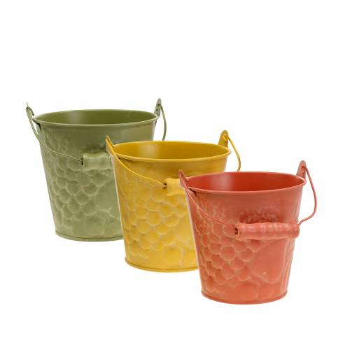 Deko-Eimer Früchte Gelb, Orange, Grün gewaschen Ø12,5cm H12cm 3er-Set