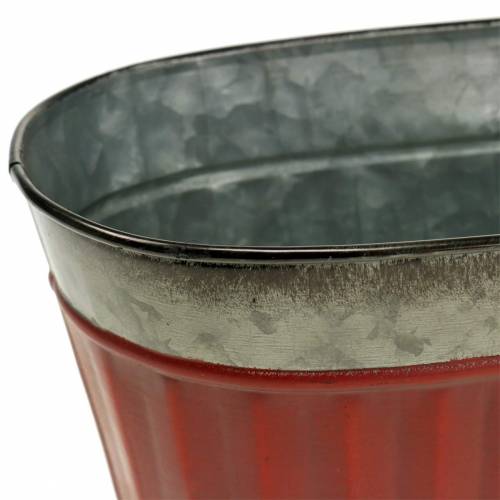 Floristik24 Pflanztopf oval Rot, Silber Zink 26×13cm H11cm