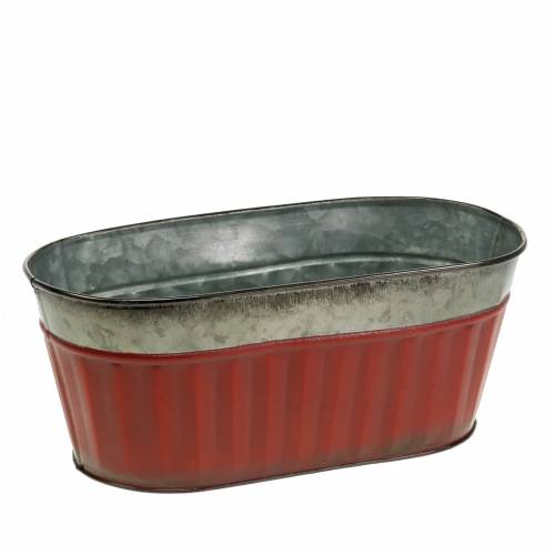 Floristik24 Pflanztopf oval Rot, Silber Zink 26×13cm H11cm