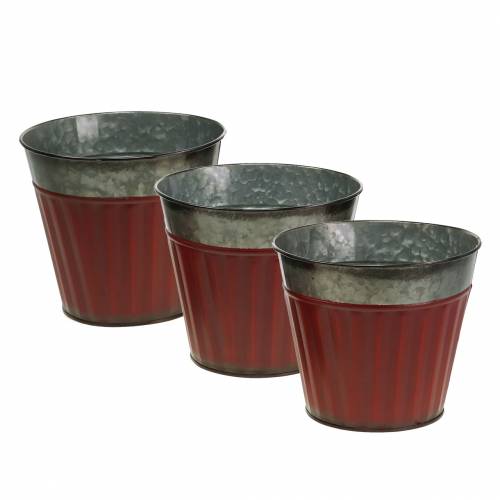 Floristik24 Pflanztopf Rot, Silber Zink Ø17,5cm H15cm 3er-Set