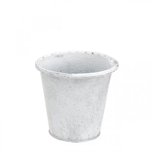 Pflanztopf mit Ornamenten, Übertopf, Metallgefäß Weiß Ø15,5cm H14,5cm