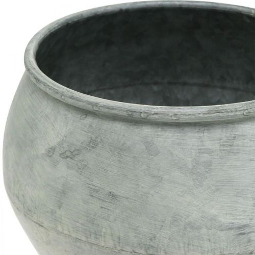 Artikel Metalltopf rund, Deko-Gefäß, Pflanzschale Silbern, Weiß gewaschen, Antik-Optik Ø25,5/18cm H17/13cm 2er-Set