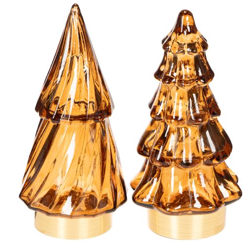 Glas Weihnachtsbaum LED 13 cm Braun-Gold Batteriebetrieben 2er Set Innenbereich bestellen | Floristik24.at