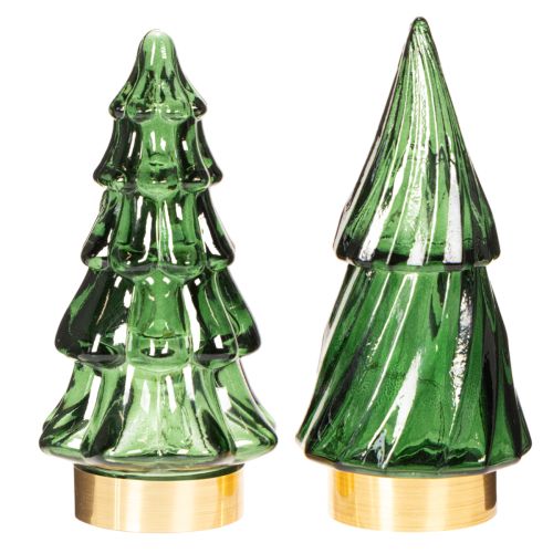 Glas-Tannenbaum mit LED-Beleuchtung 13 cm grün 2er-Set | Floristik24.at