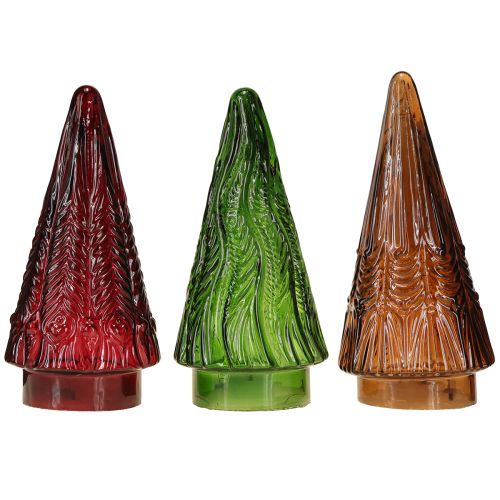 Artikel Mini Glas Weihnachtsbaum LED Rot Grün Braun 18cm 3St