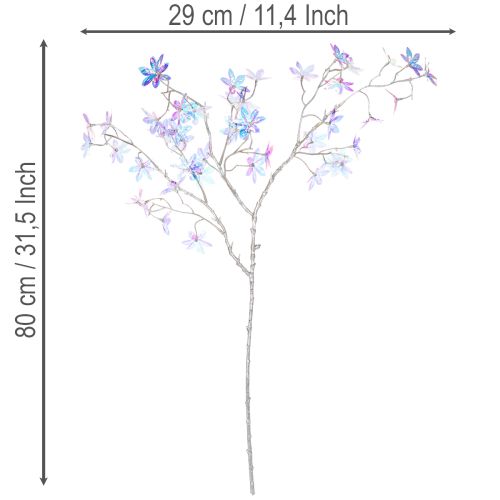 Künstlicher Blütenzweig aus Kunststoff mit irisierenden Blüten 80cm | Floristik24.at
