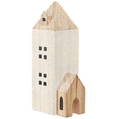 Artikel Mini Weihnachtsdorf Holz Deko Weiß Natur H13/7cm 6 St