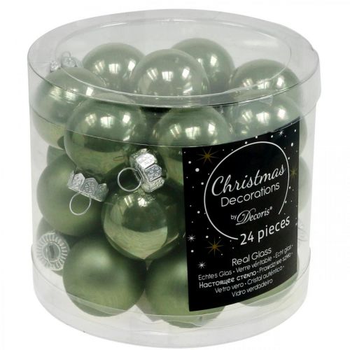 Floristik24 Mini Weihnachtskugeln Glas Grün Glanz/Matt Ø2,5cm 24 St