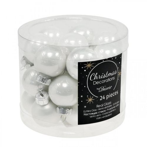 Artikel Mini Weihnachtskugeln Glas Weiß Glanz/Matt Ø2,5cm 24St