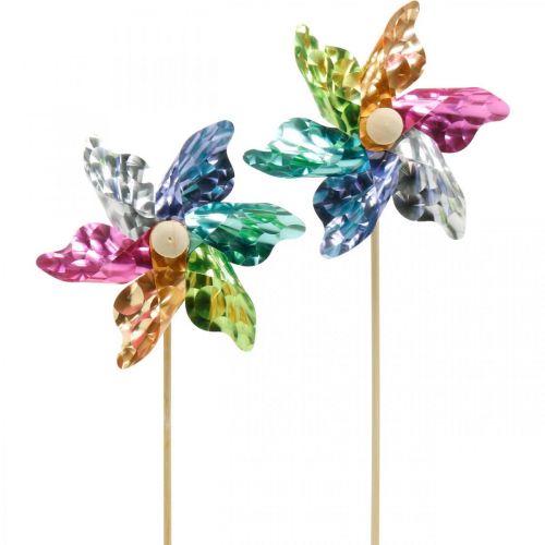 Floristik24 Mini-Windrad, Partydeko, Windmühle am Stab Bunt, Deko für Garten, Blumenstecker Ø8,5cm 12St