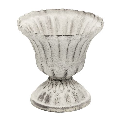Floristik24 Mini Pokalvase Metall Kelch Weiß Grau Antik Ø8cm H8cm