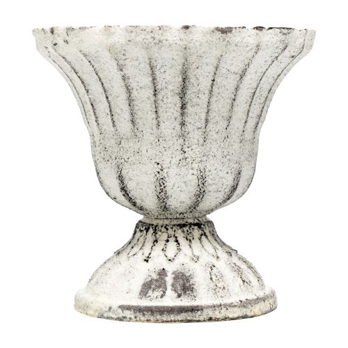 Floristik24 Mini Pokalvase Metall Kelch Weiß Grau Antik Ø8cm H8cm