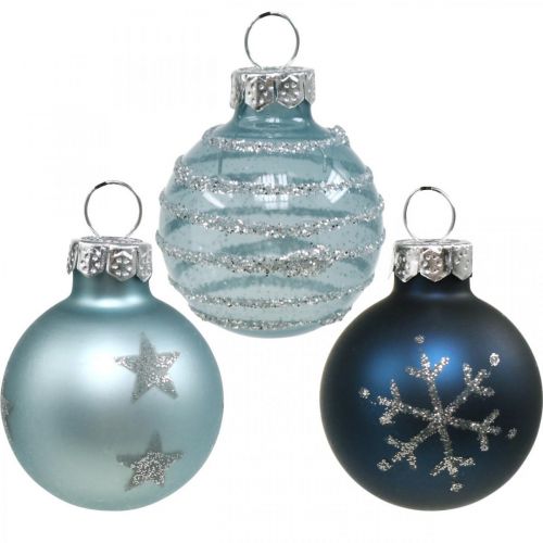 Floristik24 Mini Weihnachtskugeln Blau Echtglas Ø3cm 9St