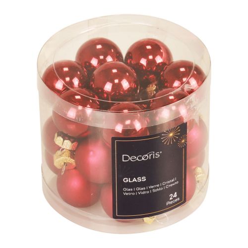 Floristik24 Mini Weihnachtskugeln Rot Matt/Glänzend Ø2,5cm 20 St