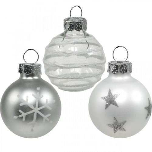 Floristik24 Mini Weihnachtskugeln Weiß, Silber Echtglas Ø3cm 9St