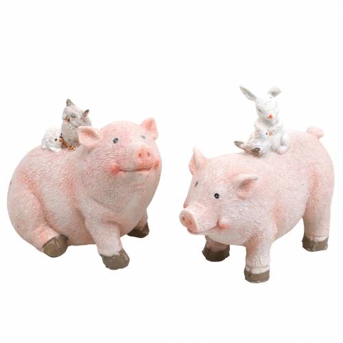 Floristik24 Dekofigur-Set Schweinchen mit Tierfreunden 9,3cm×7,5/8,5cm 2St