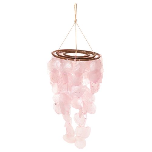 Windspiel aus Capiz-Muscheln und Holz 70 cm Rosa für Wohnzimmer und Garten
