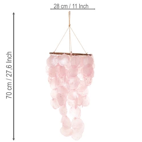 Windspiel aus Capiz-Muscheln und Holz 70 cm Rosa für Wohnzimmer und Garten | Floristik24.at
