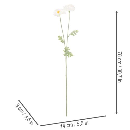 Kunstblume Mohn Weiß 78 cm 3er-Set für Innenbereiche | Floristik24.at