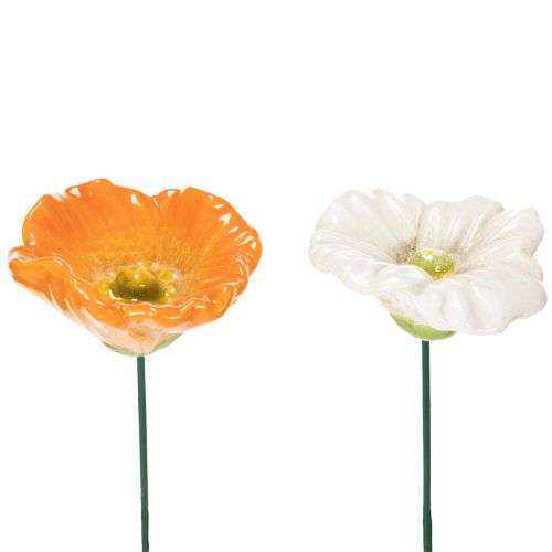 Floristik24 Gartenstecker Mohn Blume Keramikdeko für frühlingshafte Gartengestaltung 32cm 6St