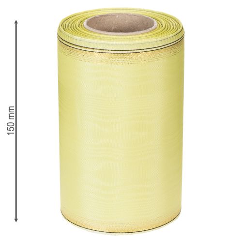 Moiré Kranzband 150mm x 25m aus Acetat in Hellgrün mit Goldrand für Dekoration und Floristik | Floristik24.at