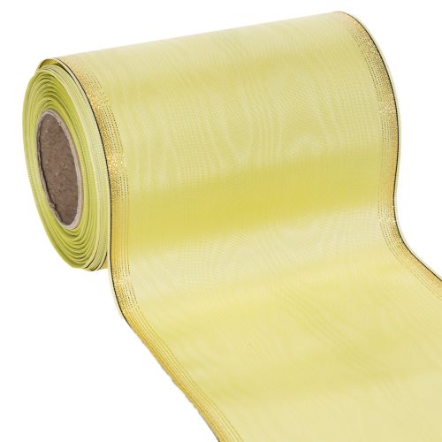 Artikel Moiré Kranzband 150mm x 25m aus Acetat in Hellgrün mit Goldrand für Dekoration und Floristik