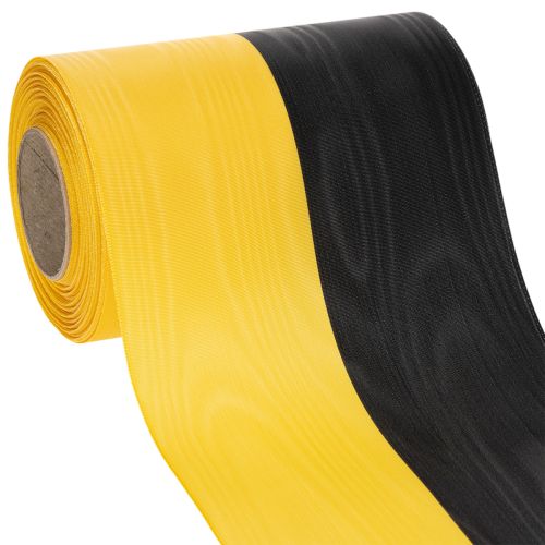 Moiré Kranzband 150 mm Gelb-Schwarz aus Taft für Dekoration und Trauerkränze – 25 m Rolle bestellen | Floristik24.at