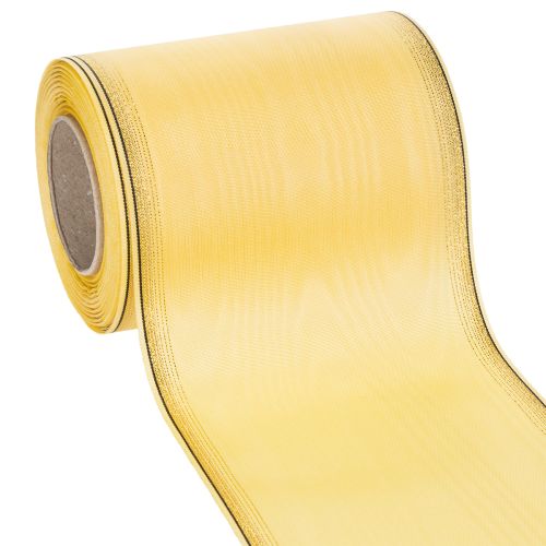 Floristik24 Moiré Kranzband Gelb mit Goldverzierung 125mm 25m - Hochwertiges Trauerband Dekoband Schleifenband