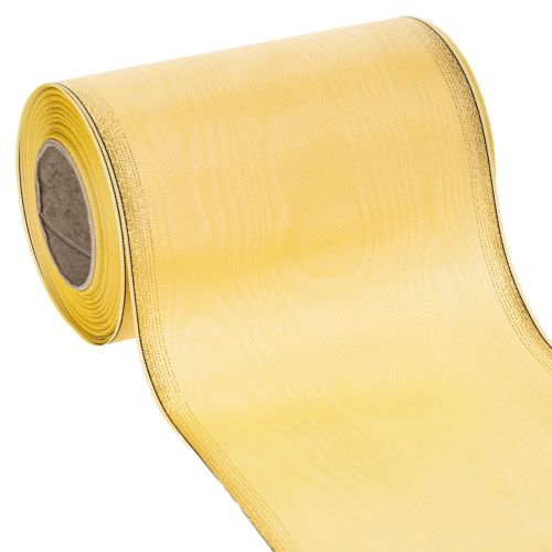 Moiré Kranzband Gelb mit Goldverzierung, Dekoband Floristik, Acetat/Polyester 150mm x 25m
