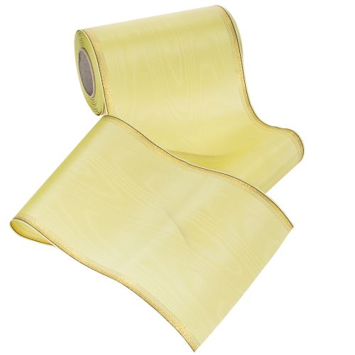 Kranzband aus Acetat und Polyester, Moiré-Optik, hellgrün mit Goldrand, 175mm x 25m, floristische Dekoration | Floristik24.at