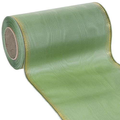 Floristik24 Moiré Kranzband Salbei Grün mit Goldrand - 175mm x 25m - Deko-Band für Floristik & Feierlichkeiten