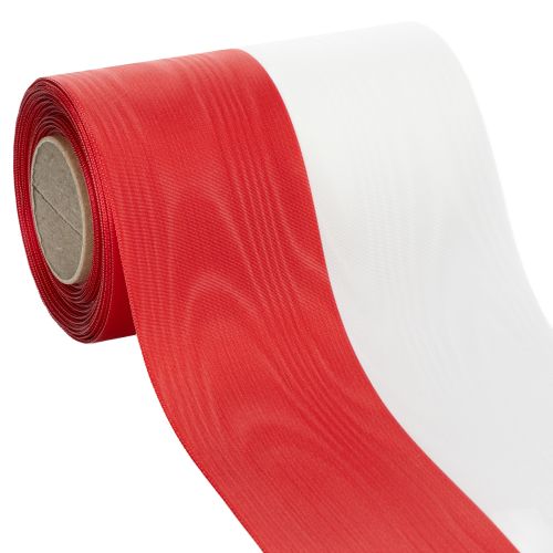 Artikel Moiré-Kranzband, Trauerband Weiß-Rot, Dekoband 150mm, Gedenkband Trauerflor, Acetat Taft 25m