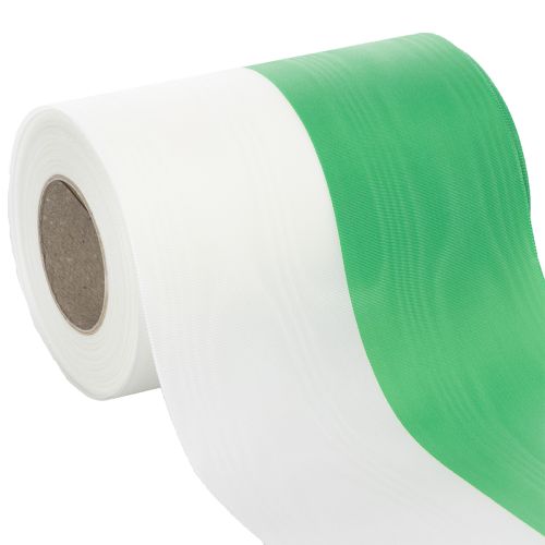 Artikel Moiré Kranzband Taft 150mm Grün-Weiß 25m Dekorationsband