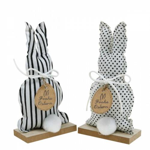 Monochrome Stoffhasen für Ostern, Frühlingsdeko “Frohe Ostern”, Osterhasen Schwarz, Weiß 15,5cm 4St