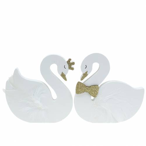 Deko-Schwäne Hochzeit Holz Weiß Gold 12x13cm 2 St