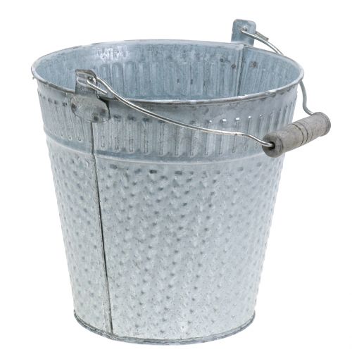 Floristik24 Zinkeimer mit Flechtmuster Grau, Weiß gewaschen Ø18cm H17,5cm