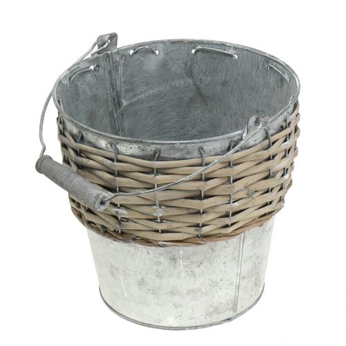 Floristik24 Zink-Eimer mit Korbgeflecht Ø18cm H17cm