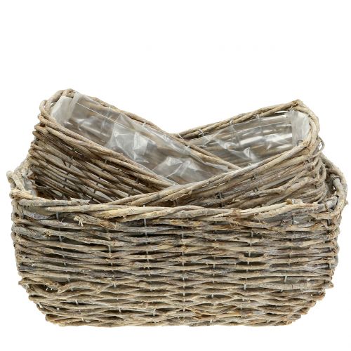 Floristik24 Pflanzenkorb rechteckig Natur-Weiß gewaschen L33cm 3er Set
