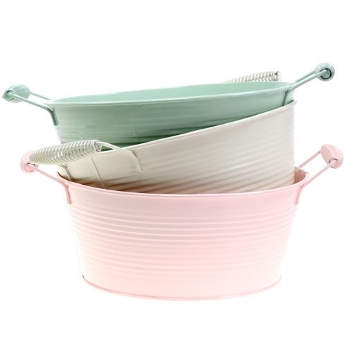 Floristik24 Zinkschale Pastellfarben mit Henkel Ø22cm H9,5cm 3St