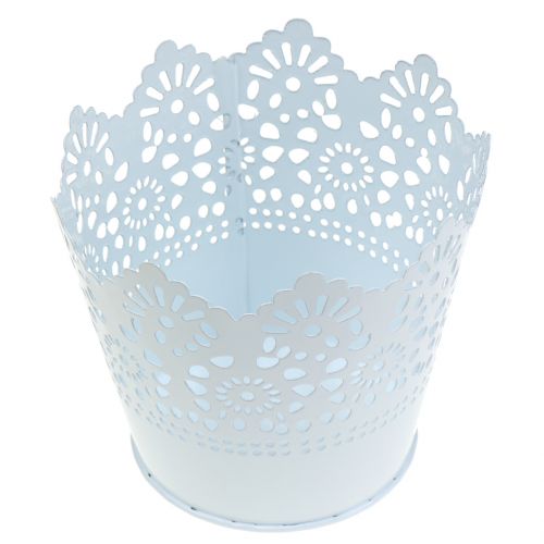 Floristik24 Zinktopf mit Spitzenkante Weiß Ø12cm H10cm