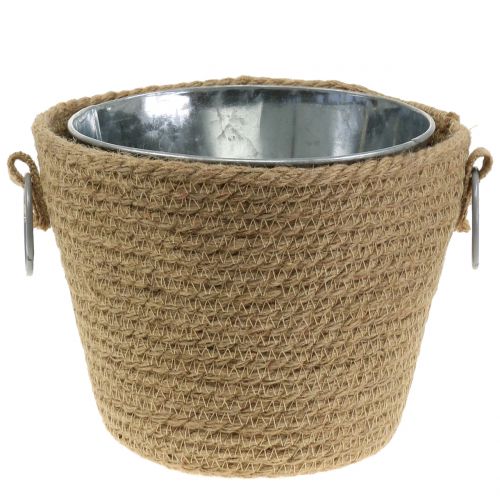 Floristik24 Zinktopf mit Jute-Übertopf Ø18cm H15cm