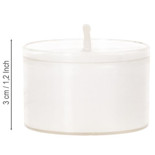 Teelichter Weiß mit Plastikschale Ø 3,8cm H 3cm 8 Stunden Brenndauer 50 Stück | Floristik24.at