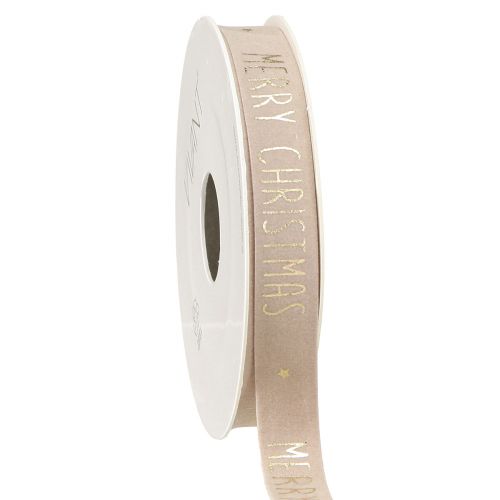 Floristik24 Natürliches Samt Weihnachtsband mit 'Merry Christmas' in Gold Breit 15mm Länge 5m