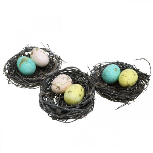 Floristik24 Mini-Osternest mit Eiern Pastell Bunte Osterdeko Ø6cm 12St