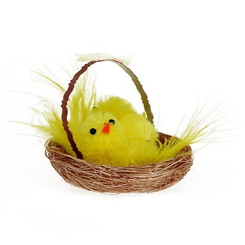Deko-Nest mit Chenille-Küken Gelb 5cm 4St